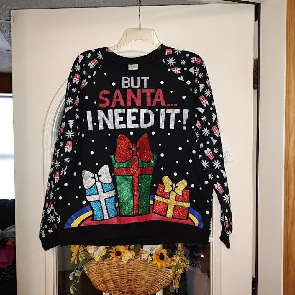 New Freeze Black But Santa I Need It Light Up SweatShirt Size Junior XL 15/17